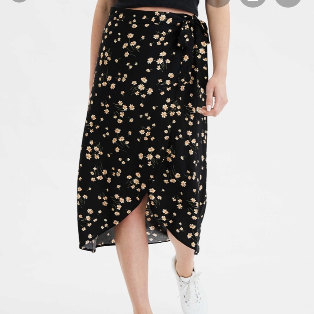 AE High-waisted Floral Wrap Midi Skirt